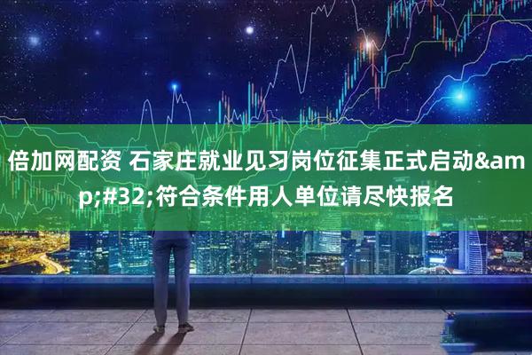 倍加网配资 石家庄就业见习岗位征集正式启动&#32;符合条件用人单位请尽快报名